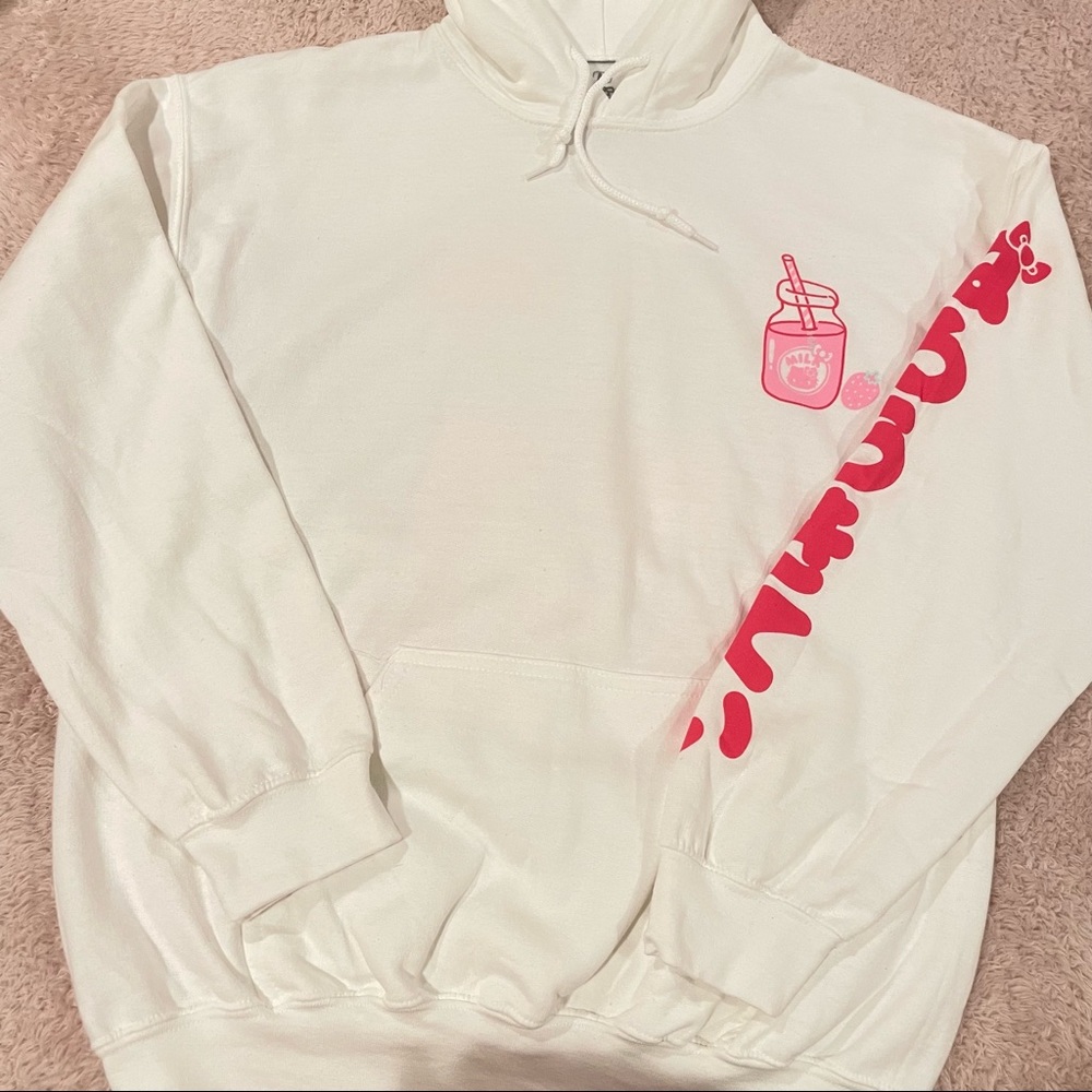 White Hello Kitty Strawberry Milk Hoodie